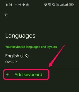 Click on add keyboard option