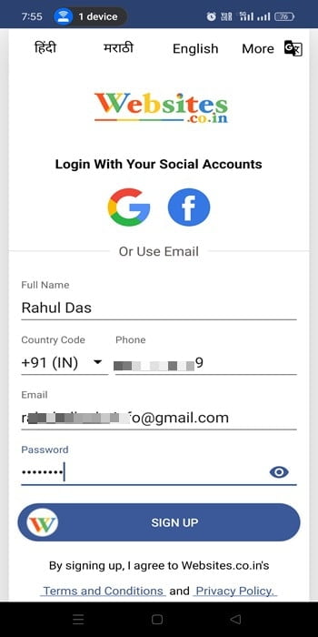 Enter your details to register account