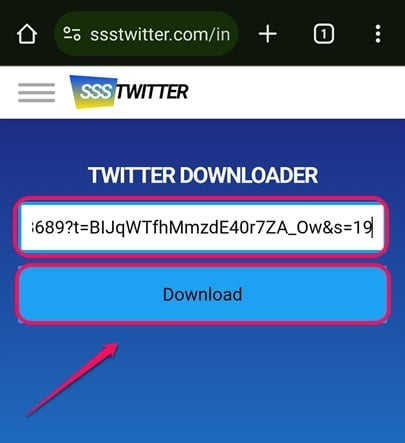 Paste the video link in ssstwitter website